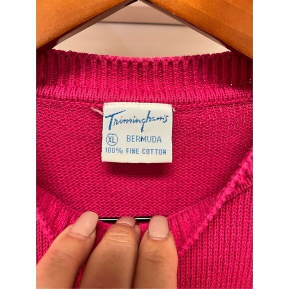 Vintage Trimmingham’s Bermuda Fuchsia Crew Neck Crest Sweater sz XL - Picture 3 of 4